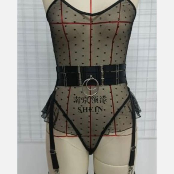 Women 4 Piece Sexy Ring Linked Garter Lingerie Set Sheer Lace Bodysuit Underwear - Picture 6 of 8